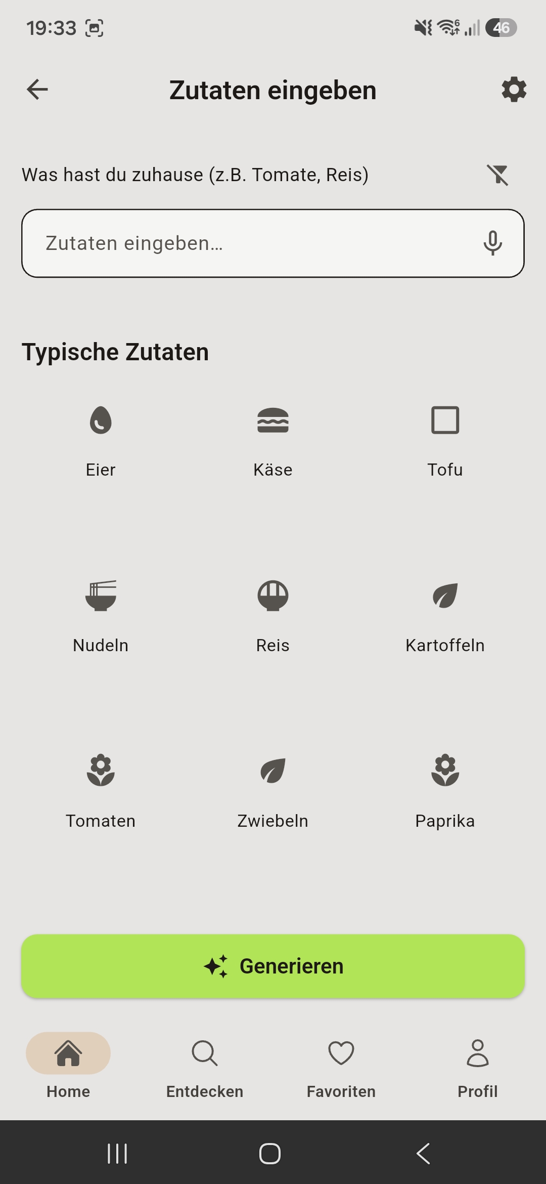 CookGen Zutaten eingeben