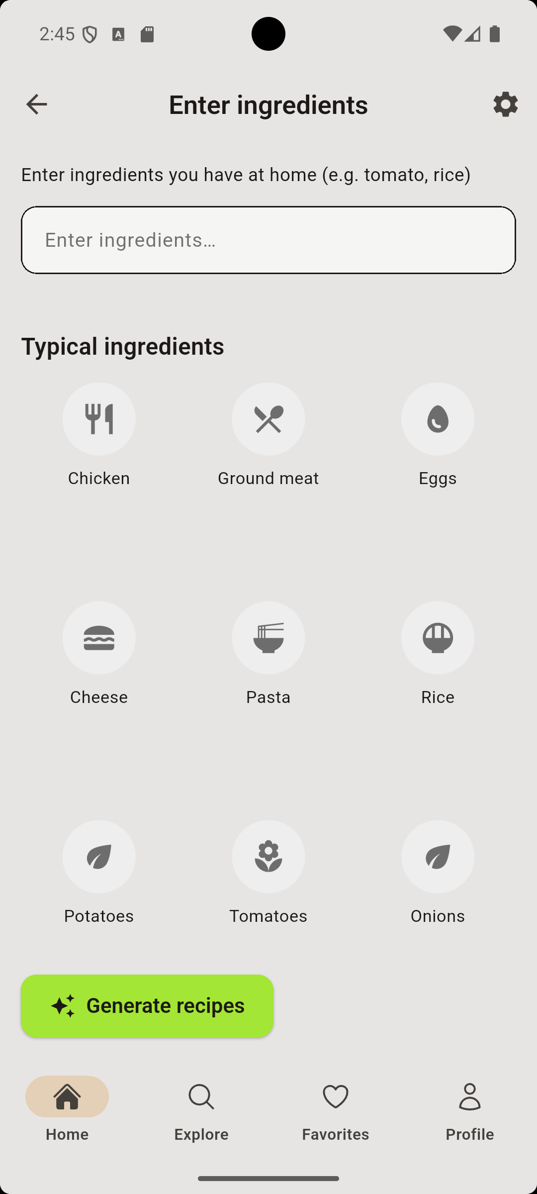 CookGen Zutaten eingeben
